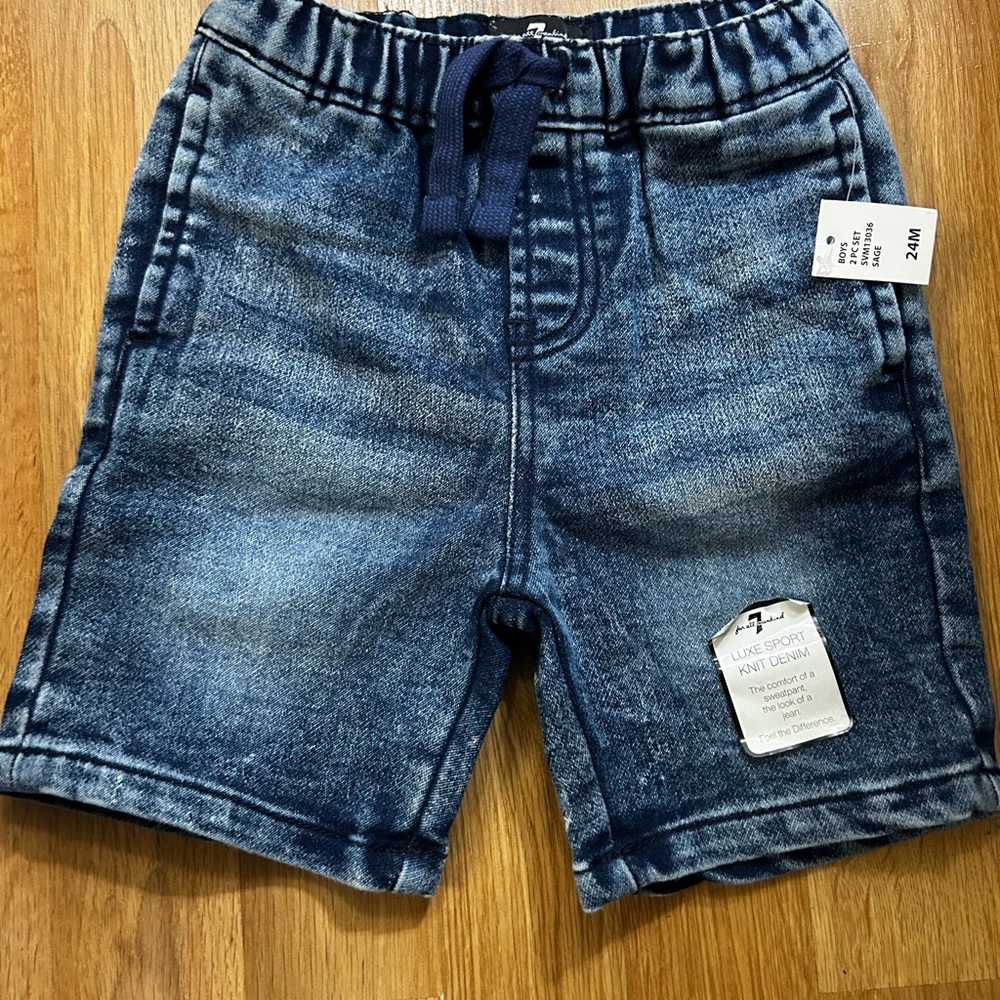 7 For All Mankind Boys' Navy Knit Denim Shorts with Drawstring